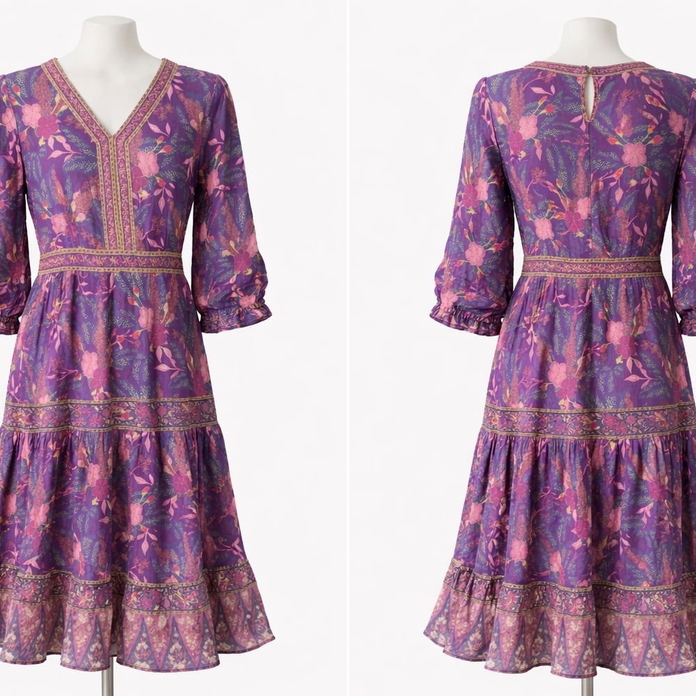 Chic Long Sleeve Floral Dress in Purple